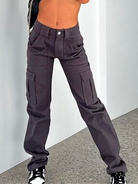 White Fox Boutique Dark Gray Cargo Track Pants